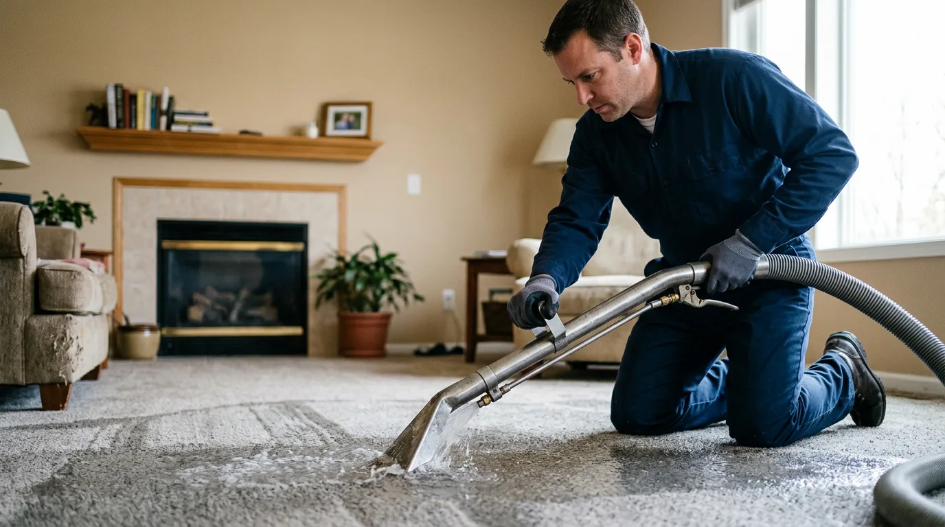 Water damage restoration technician working near Alhambra, IL